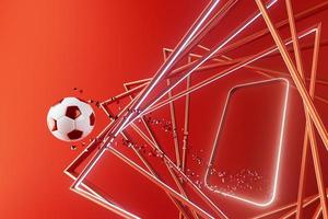 3D-Fußball-Objektdesign. realistische Wiedergabe. abstrakter futuristischer hintergrund. 3D-Darstellung. Konzept der Bewegungsgeometrie. Grafik des Sportwettbewerbs. Inhalt von Turnierspielwetten. Fußballelement. foto