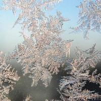 Schneeflocken Frost Raureif Makro auf Fensterglasscheibe foto