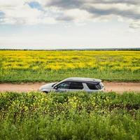 Auto in blühender Wiese Landschaftsfoto foto