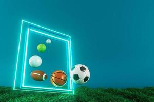 3D-Fußball-Objektdesign. realistische Wiedergabe. abstrakter futuristischer hintergrund. 3D-Darstellung. Konzept der Bewegungsgeometrie. Grafik des Sportwettbewerbs. Inhalt von Turnierspielwetten. Fußballelement. foto