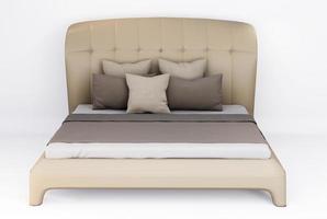 3D-Möbel beige Leder Doppelbett isoliert auf weißem Hintergrund mit Beschneidungspfad, Dekorationsdesign für Schlafzimmer foto