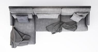 3D-Möbel Draufsicht moderner Stoff Ecke Mehrsitz isoliert auf weißem Hintergrund mit Beschneidungspfad, Dekorationsdesign für Wohnzimmer foto