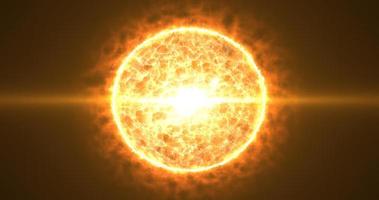 schöne runde helle kugel, die orangefarbenen feurigen stern leuchtet, der mit magischem energieplasma auf einem schwarzen raumhintergrund brennt. abstrakter Hintergrund. Bildschirmschoner, Video in hoher Qualität 4k foto