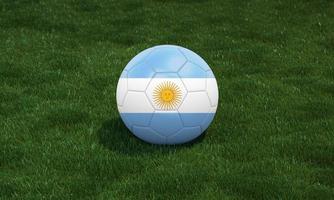 Fußball mit argentinischen Flaggenfarben in einem Stadion auf grünem Grashintergrund. 3D-Darstellung. foto