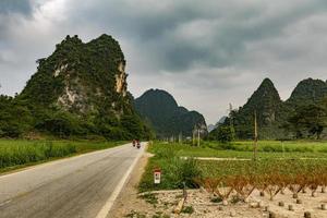 Vietnam, 2017-Reisfeldarbeiter und Familienreisen mit dem Motorrad foto