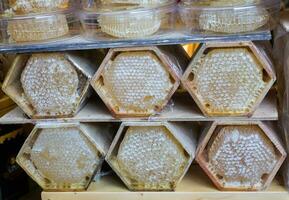 frischer Honig im versiegelten Wabenrahmen foto