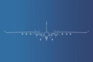 3D-Darstellung des unbemannten Luftfahrzeugs bayraktar akinci auf blauem Musterhintergrund. Bayraktar akinci Vorderansicht. bild für 3d-illustration und infografiken. foto