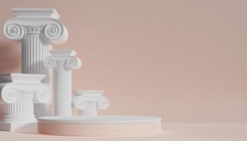 3D-Luxus-Podium mit römischer Säule für Produkthintergrund Podium im klassischen Stil für Show-Kosmetik-Podructs-Vitrine im Hintergrund. foto