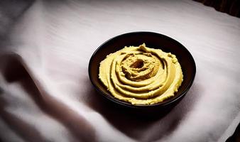 gesundes Essen. Traditioneller frisch zubereiteter Bio-Hummus. foto