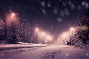 Landschaft des Schneesturm-Winterhintergrunds nachts, digitales Kunstdesign