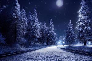 Landschaft des Schneesturm-Winterhintergrunds nachts, digitales Kunstdesign foto