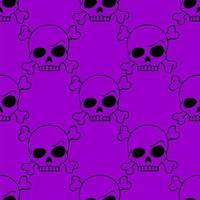 nahtloses Konturngrafikmuster aus schwarzen Totenköpfen auf violettem Hintergrund, Textur, Design foto