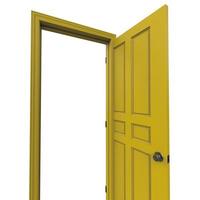Öffnen Sie die gelbe isolierte Tür, die 3D-Darstellungswiedergabe geschlossen ist foto