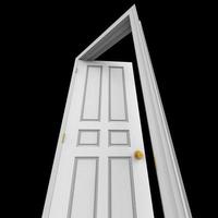 offene isolierte weiße Tür geschlossen 3D-Darstellung foto