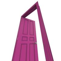 offene isolierte rosa Tür geschlossen 3D-Darstellung foto