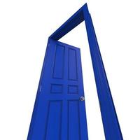 Öffnen Sie isolierte blaue Tür geschlossen 3D-Darstellung foto