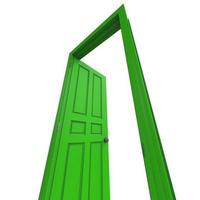 offene grüne isolierte Tür geschlossene 3D-Darstellungswiedergabe foto