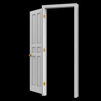 offene isolierte weiße Tür geschlossen 3D-Darstellung foto