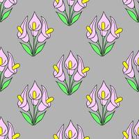 symmetrisches, nahtloses Muster aus rosa Blumen auf grauem Hintergrund, Textur, Design foto