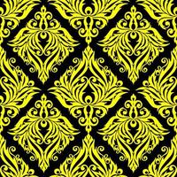 Nahtloses grafisches Muster, florale gelbe Ornamentfliese auf schwarzem Hintergrund, Textur, Design foto
