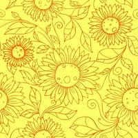 Nahtloses Muster von orangefarbenen Konturen von Blumen auf gelbem Hintergrund, Textur, Design foto