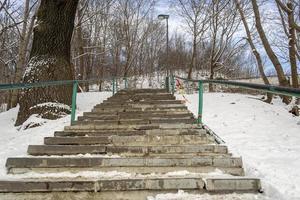 Treppe im Schnee im Winterpark foto