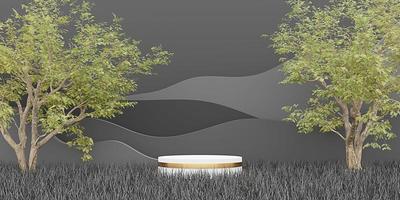 produktanzeige podium wiesen bäume und berge naturlandschaft 3d illustration foto