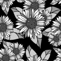 Helles, nahtloses Muster aus großen grauweißen Blütenständen auf schwarzem Hintergrund, Textur, Design foto