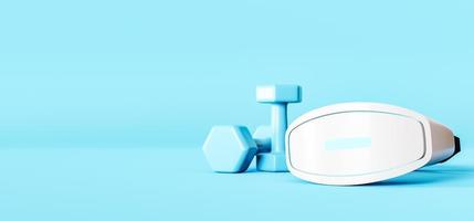 Hantel neben einer Virtual-Reality-Brille. 3D-Rendering foto