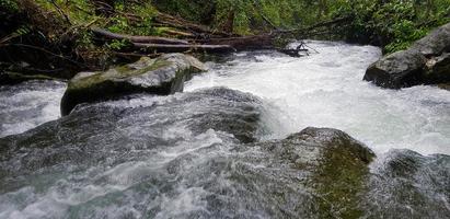 landschaftsansicht des wasserfalls, der mit felsen und tropischem waldhintergrund in chiang mai, thailand fließt. Schönheit der natürlichen Tapete und schöne Natur mit Frische im regnenden Dschungelkonzept foto