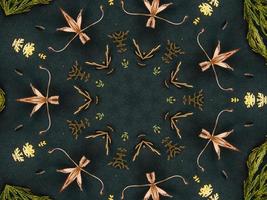 schwarzer abstrakter kaleidoskophintergrund mit blattverzierung für weihnachtsstimmungsmuster foto