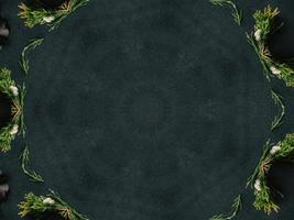 schwarzer abstrakter kaleidoskophintergrund mit blattverzierung für weihnachtsstimmungsmuster foto