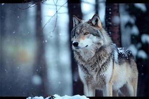 eurasischer Wolf im weißen Winterlebensraum schöner Winterwald foto