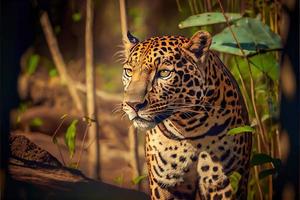 schöner und gefährdeter amerikanischer jaguar im naturlebensraum panthera onca wildes brasilien brasilianische wild lebende tiere foto