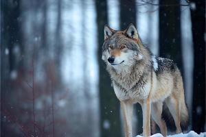 eurasischer Wolf im weißen Winterlebensraum schöner Winterwald foto