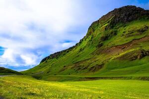 fotograf tourist reisender steht auf grüner spitze auf berg und hält in den händen digitalfotokamera. Wanderer beim Fotografieren, Mädchen genießen die Naturpanoramalandschaft auf der Reise foto