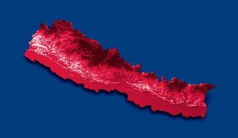 nepal-karte mit den flaggenfarben blau, weiß und rot schattierte reliefkarte 3d-illustration foto