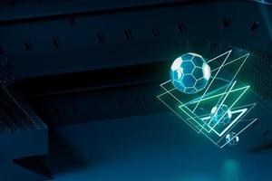 3D-Fußball-Objektdesign. realistische Wiedergabe. abstrakter futuristischer hintergrund. 3D-Darstellung. Konzept der Bewegungsgeometrie. Grafik des Sportwettbewerbs. Inhalt von Turnierspielwetten. Fußballelement. foto