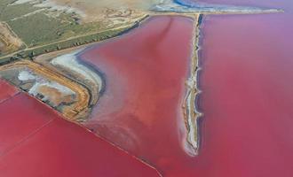 erstaunliches lila Wasser. Luftaufnahme der Insel Jarilgach in der Ukraine. majestätische Landschaften foto