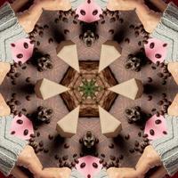 abstrakter kaleidoskophintergrund mit quadratischen abmessungen. schöne mehrfarbige Kaleidoskop-Textur. mit einer braunen Grundfarbe mit etwas mehr Pink, Grün und Rot foto
