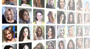 Collage-Gruppenporträts junger kaukasischer Mädchen für soziale Medien foto