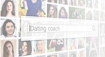 Dating-Coach. Der Text wird im Suchfeld auf dem Bac angezeigt foto