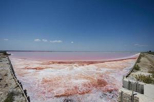 roter salzsee in der saline margherita di savoia in italien. foto