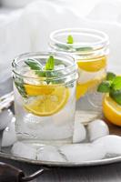 erfrischendes kaltes Wasser mit Zitrone und Minze