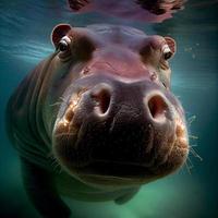 Nahaufnahme Weitwinkel-Unterwasserfoto-Ergebnis eines Flusspferds unter Wasser foto
