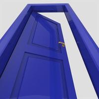 Abbildung der blauen Holzinnentür unterschiedlicher offener geschlossener isolierter weißer Hintergrund foto