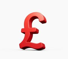 Pfund-Währungssymbol in rot auf isoliertem weißem Hintergrund. 3D-Darstellung foto