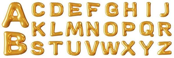 englisches alphabet aus goldballons isoliert auf weißem hintergrund foto