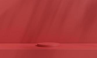 Sockel der Plattformanzeige mit modernem Standpodium auf rotem Raumhintergrund. leere ausstellungsbühnenkulisse oder leere produktpräsentation. Weihnachtshintergrund. 3D-Rendering. foto