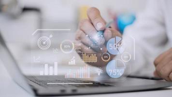 Datenanalyse, Business Intelligence Bi, Business Analytics BA mit Key Performance Indicators KPI-Dashboard-Konzept mit Finanzdiagrammen und Marktbericht foto